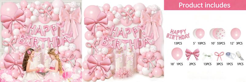 Baby pink bow themed balloon arch